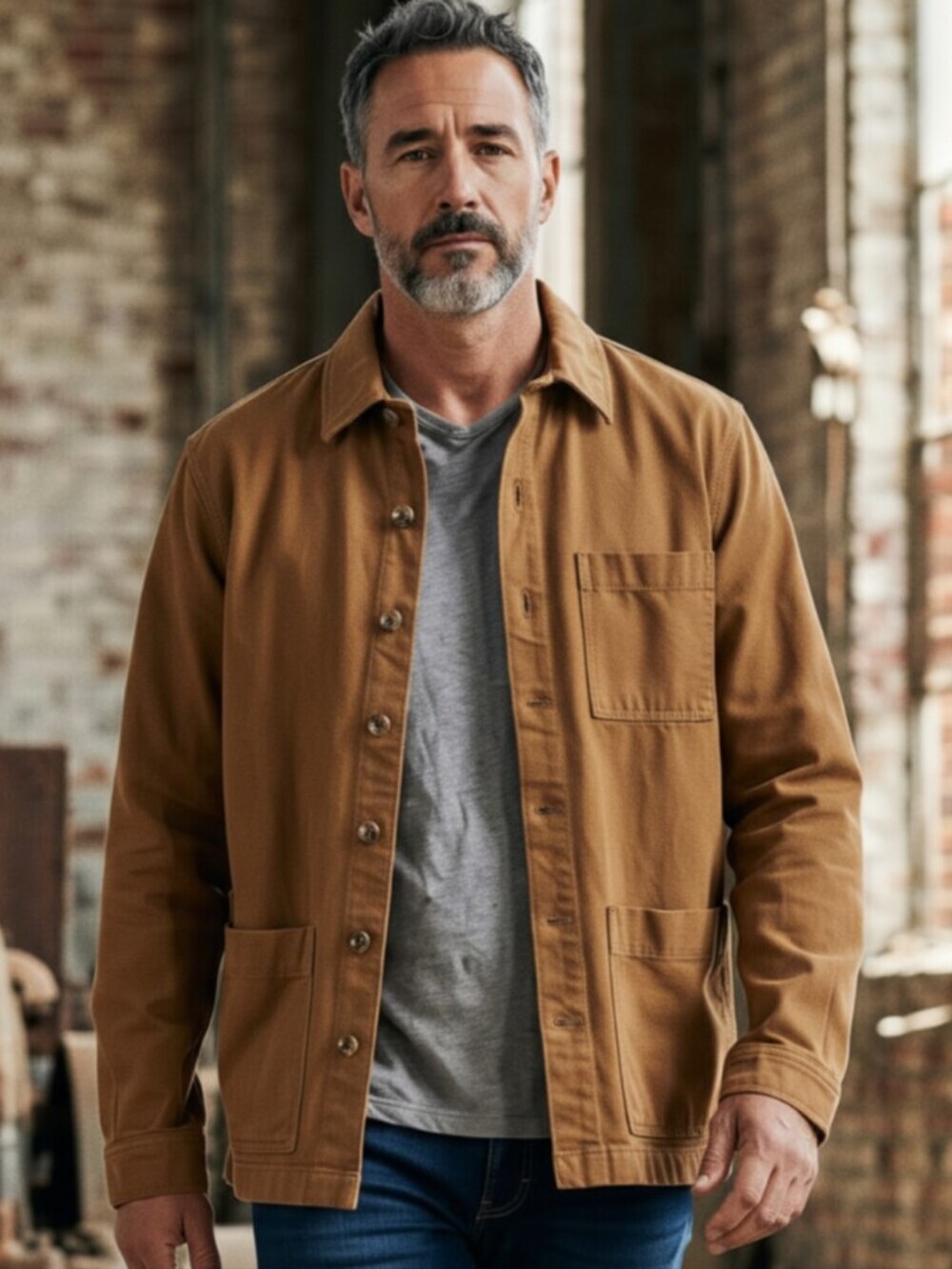 Le 31 Par Simon Vision Worker Jacket Casual Workshirt in Brown
